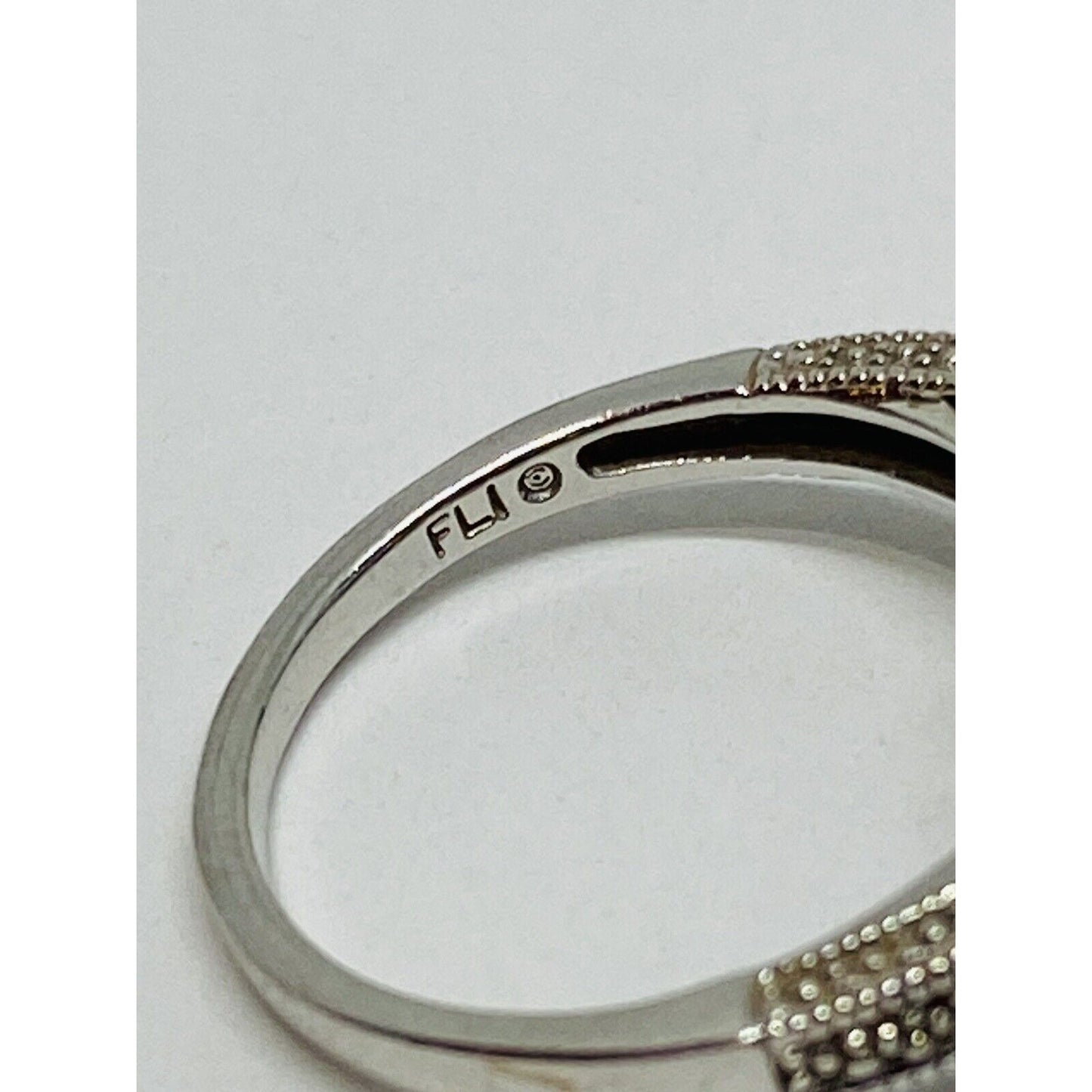 10k White Gold  Blue Sapphire & Diamond Halo Ring Signed FLI Size 6.75
