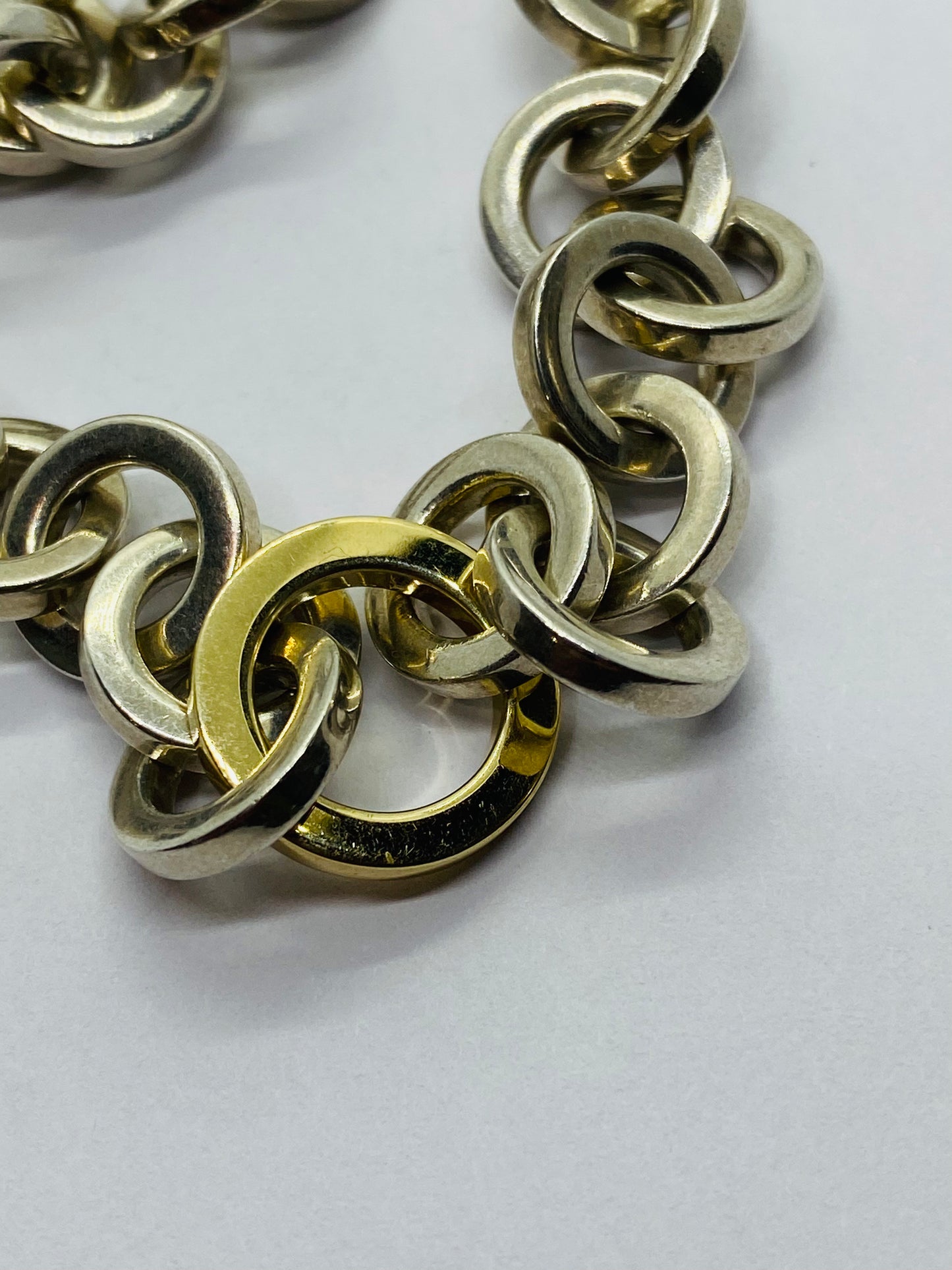 Tiffany & Co. Necklace Circle Link Sterling Silver & 18K Yellow Gold 16" Long