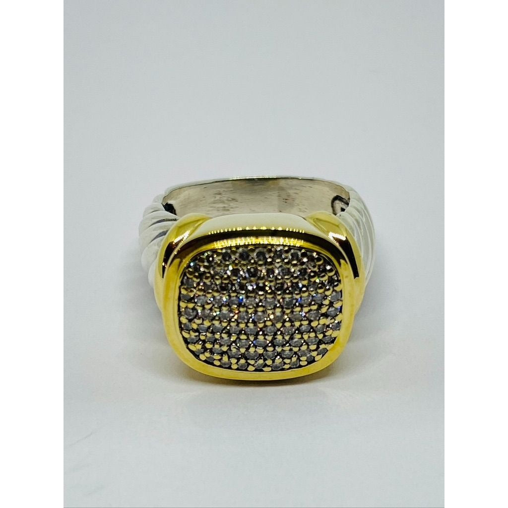 $3800 David Yurman 18K Yellow Gold Silver Noblesse Pave Set Diamond Ring 8.25