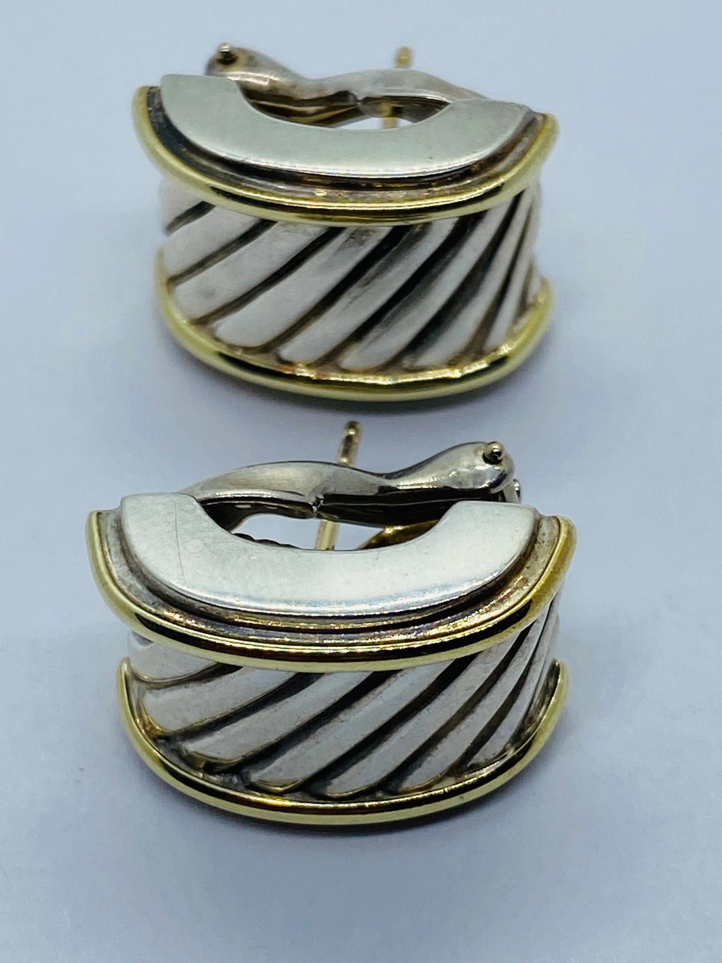 David Yurman .925/14K Cigar Band Thoroughbred Earrings