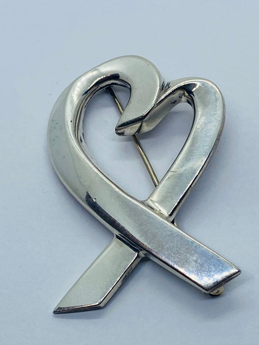 Tiffany & Co Paloma Picasso 925 Silver Silver Loving Open Heart Brooch LARGE