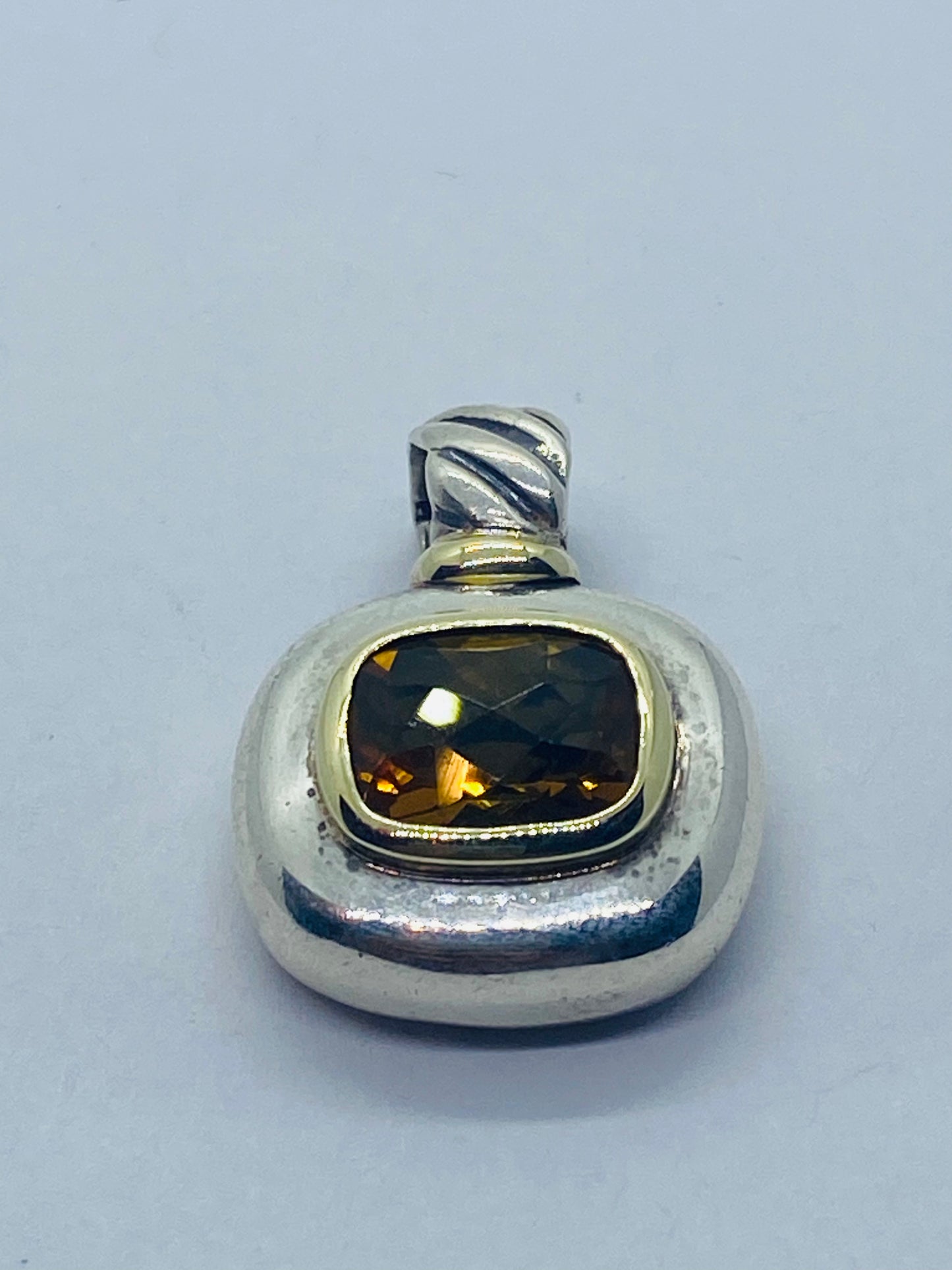 David Yurman Orange Citrine Sterling Silver 14K Gold  Cable Pendant Rare