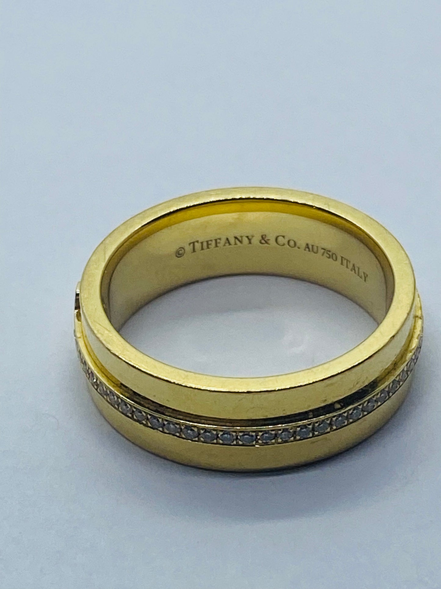 $3600 Tiffany & Co. T Wide Diamond Band Ring, 18K Yellow Gold 5.50 mm Size 4.25