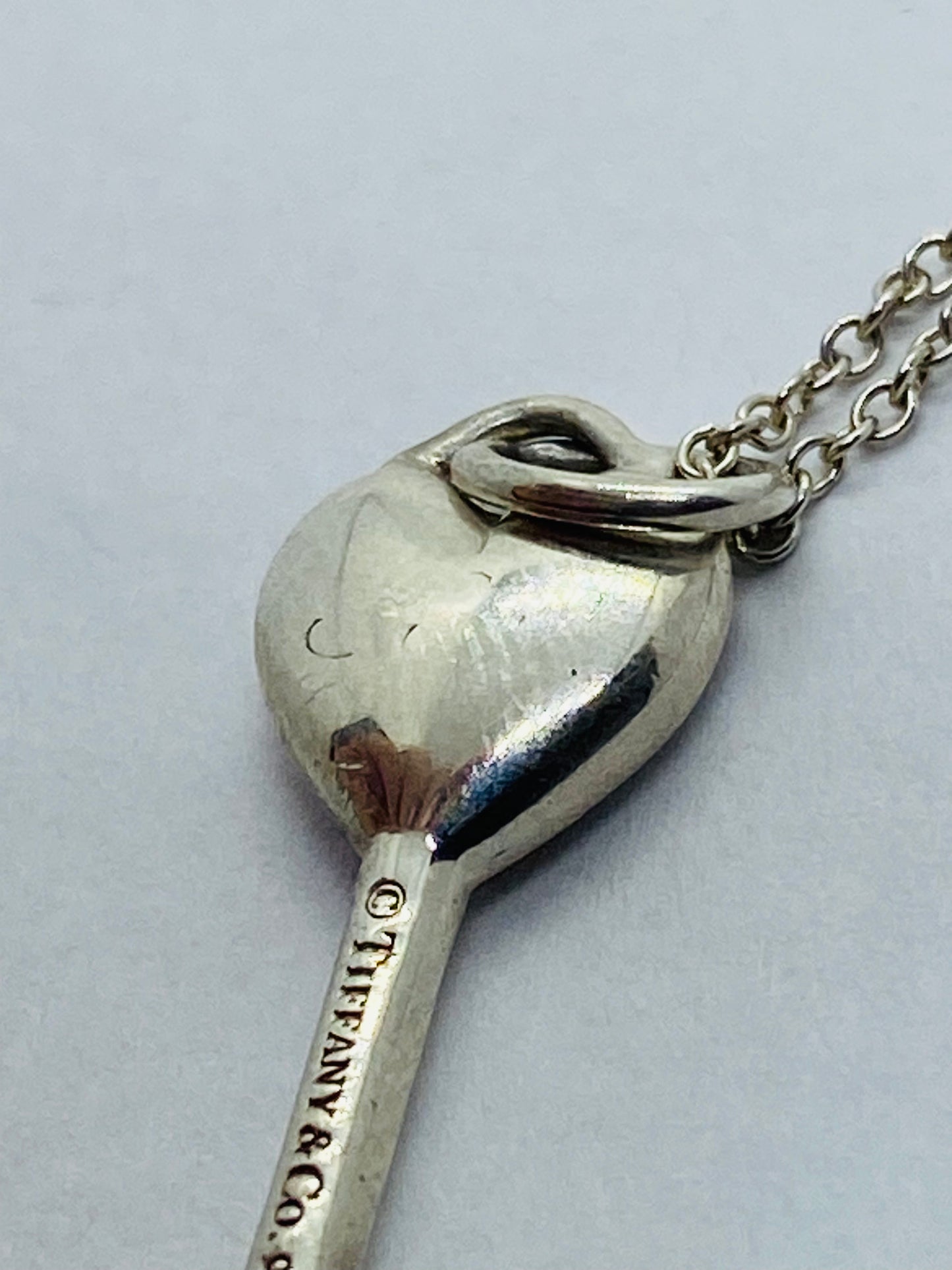 Tiffany & Co Silver Diamond Key Heart Pendant Charm T & Co 16.5”