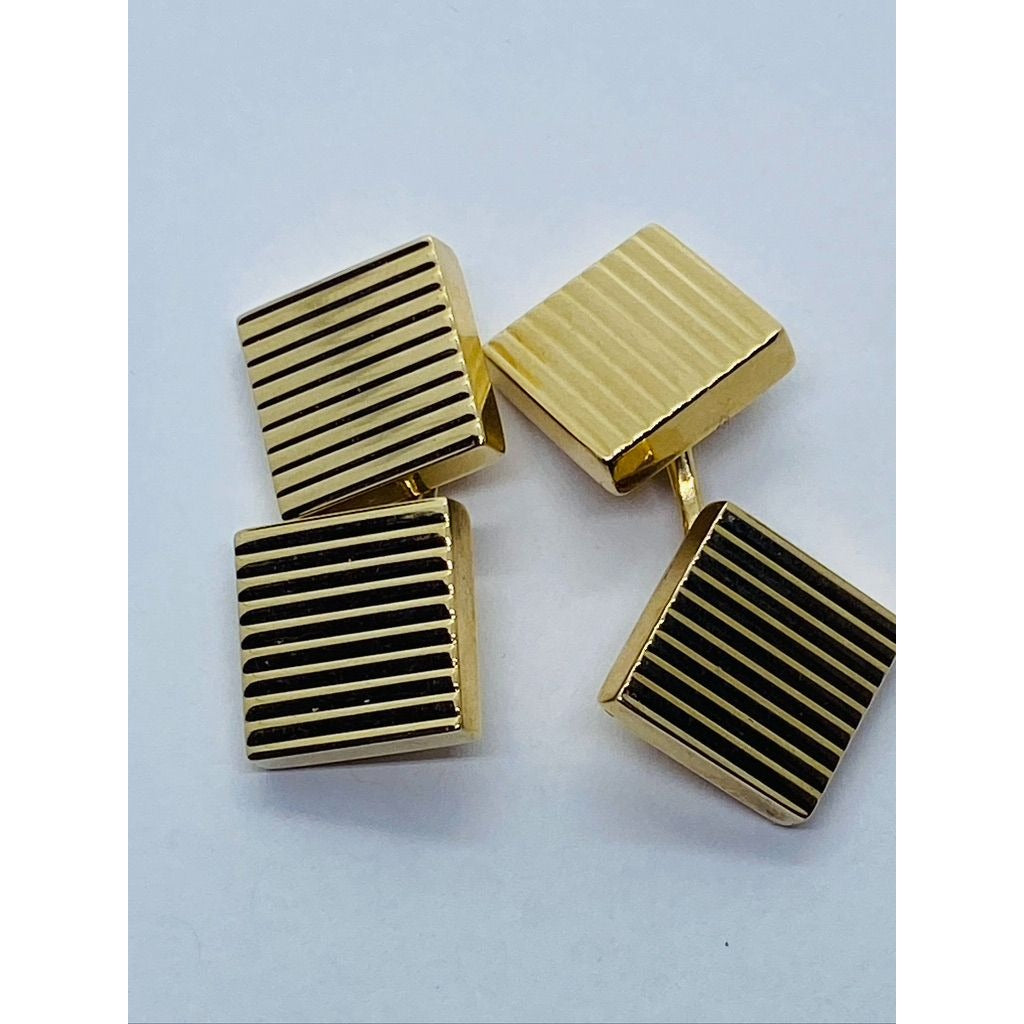 Tiffany and Co 14K Yellow Gold Square Cufflinks Ribbed Design