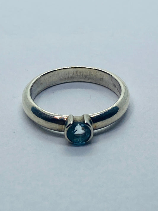 TIFFANY & Co Sterling Silver Round Blue Aquamarine Stack Band Ring sz 4.5