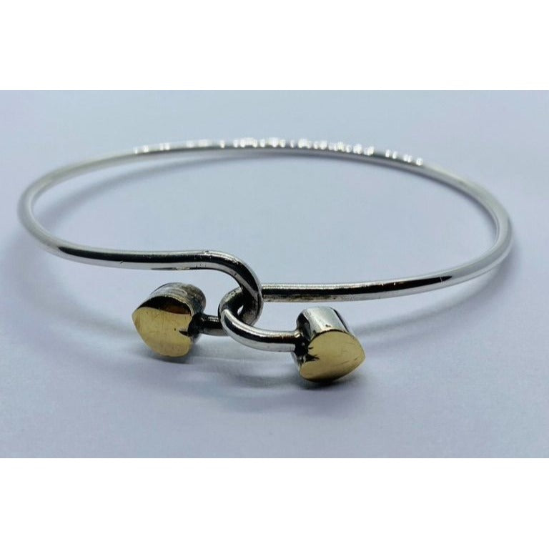 Tiffany & Co. Sterling Silver 925 18K 750 Heart Bangle Bracelet 6.75"