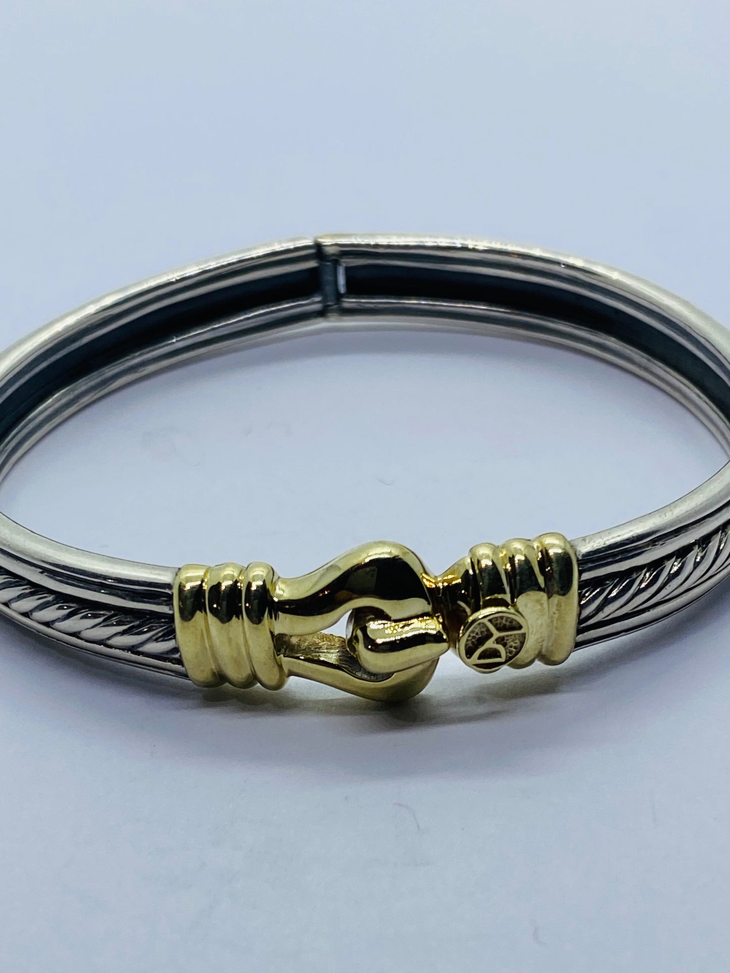 DAVID YURMAN STERLING SILVER 14K YELLOW GOLD CABLE SMOOTH BUCKLE BRACELET 7.5MM