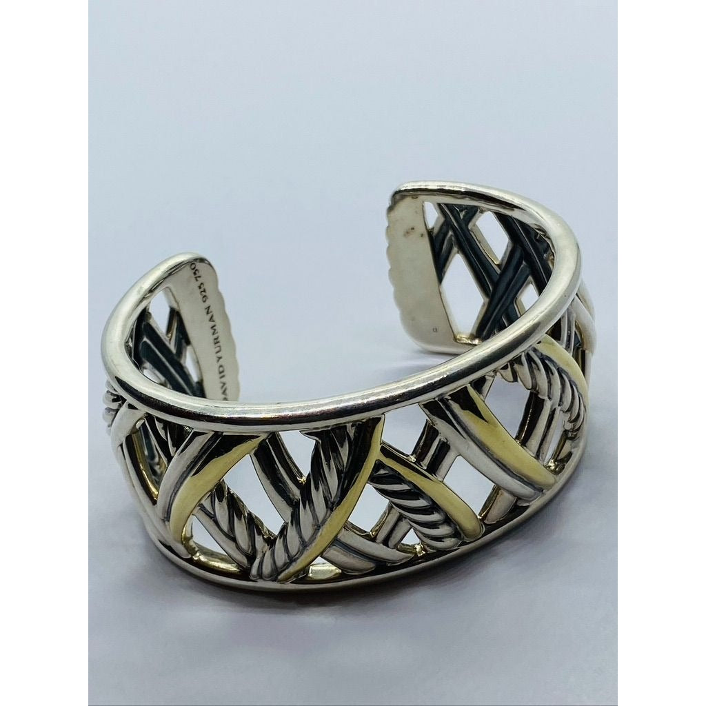 David Yurman Sterling Silver 18k Gold Papyrus Two Tone Wide Cuff Bangle Bracelet