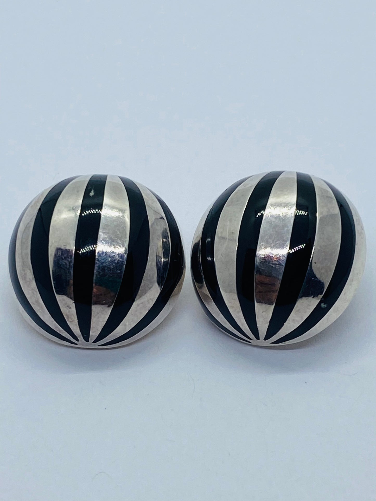 Tiffany & Co Sterling Silver Black Enamel Dome Clip on Earrings  18MM