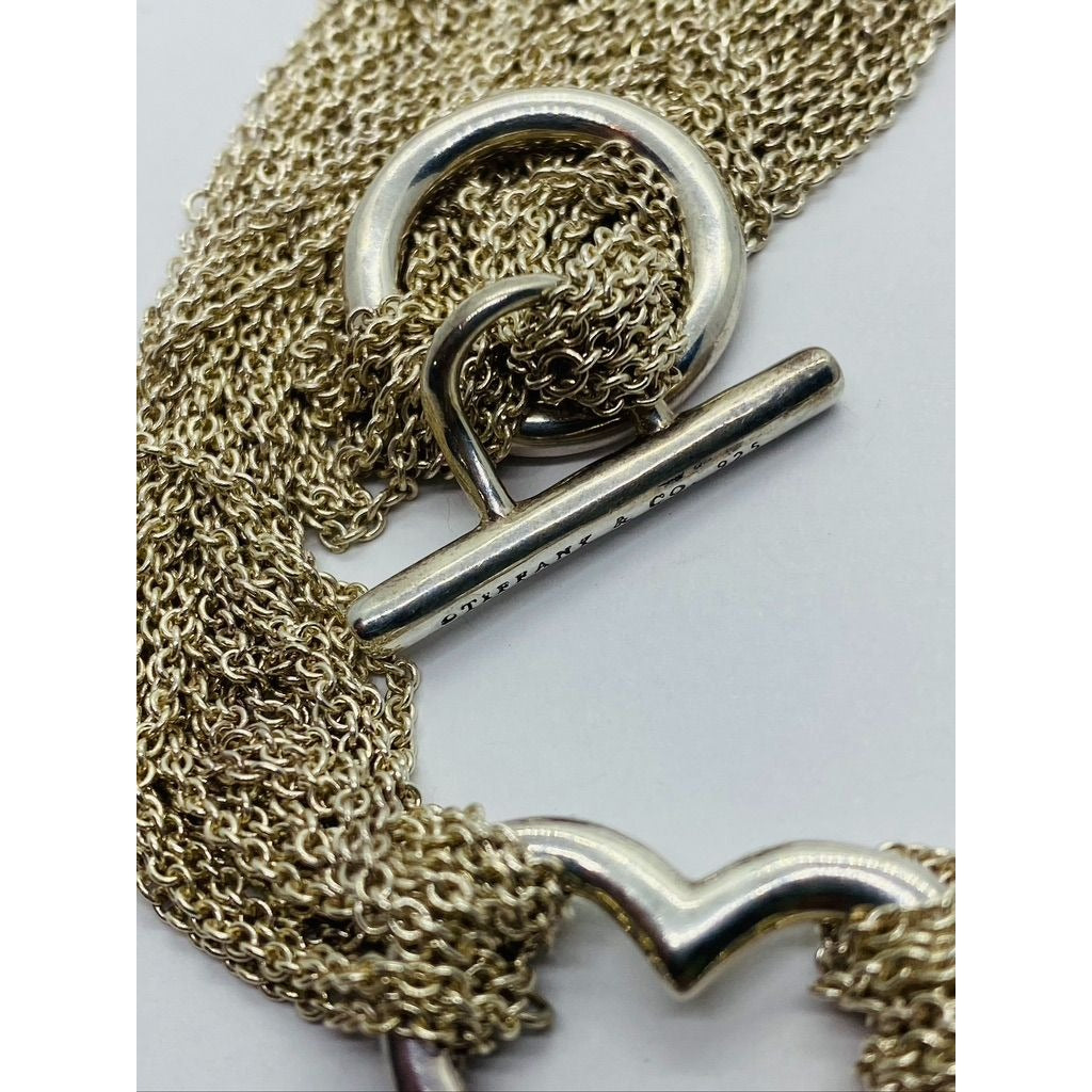 TIFFANY & CO. STERLING SILVER 925 OPEN HEART MULTI-STRAND TOGGLE CLASP NECKLACE