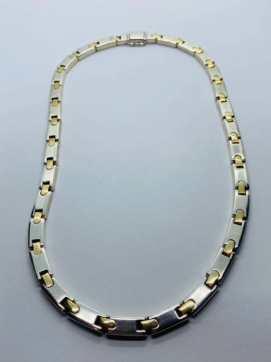 Tiffany & Co Silver Gold Rectangle Bar Link Necklace 18” 6.2MM wide