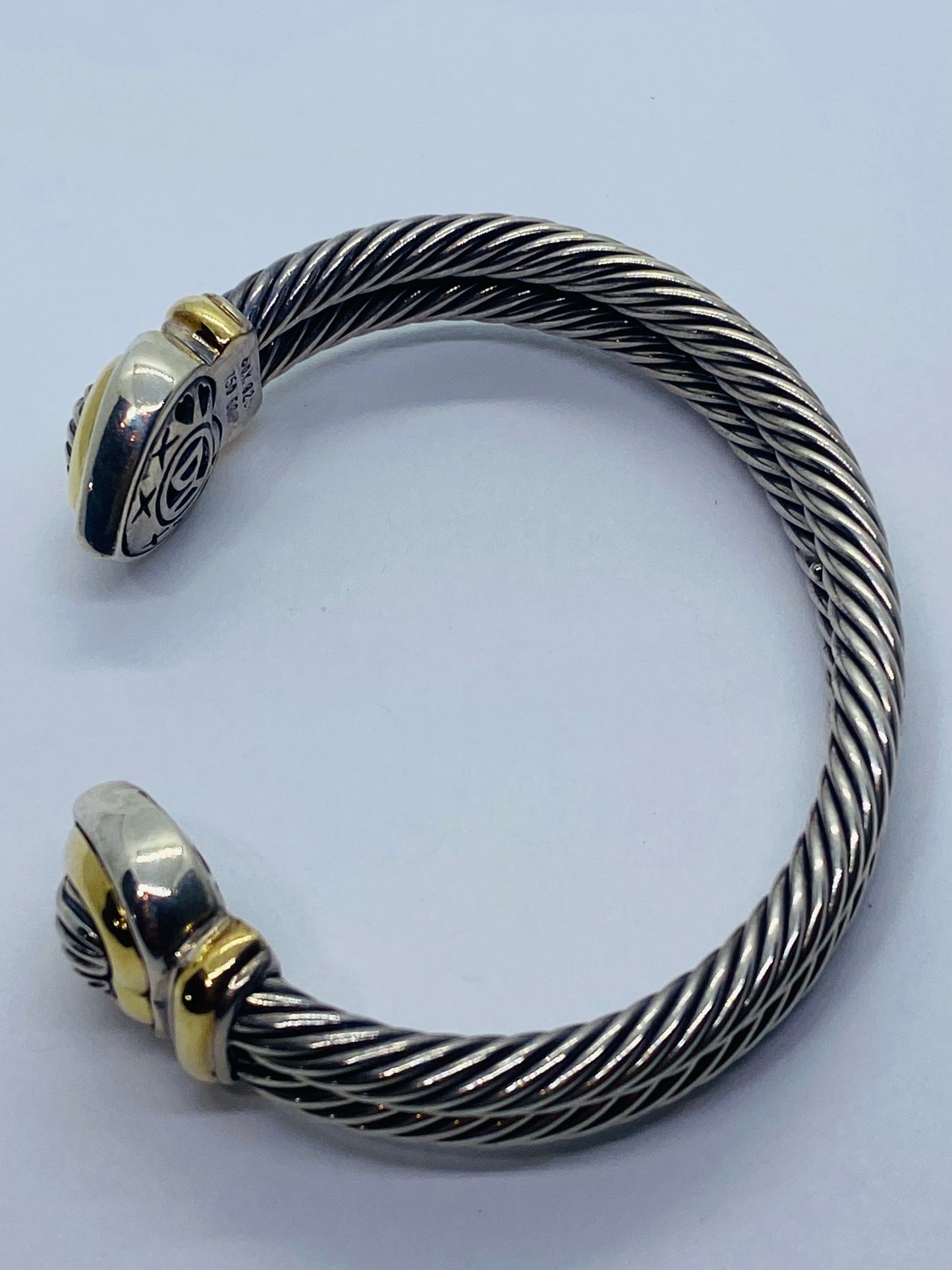 David Yurman DY 18K & 14K Sterling Silver Heart Cable Heavy Cuff Bracelet