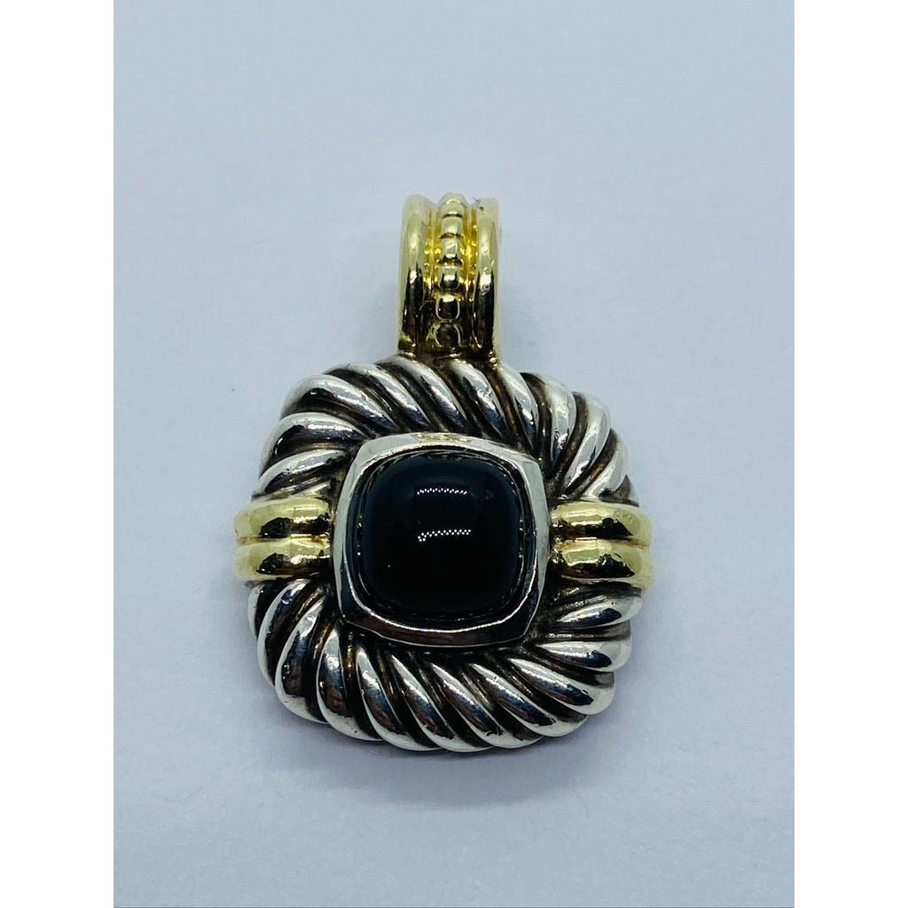 Authentic Renaissance David Yurman Sterling 14K Black Cabochon Enhancer Pendant