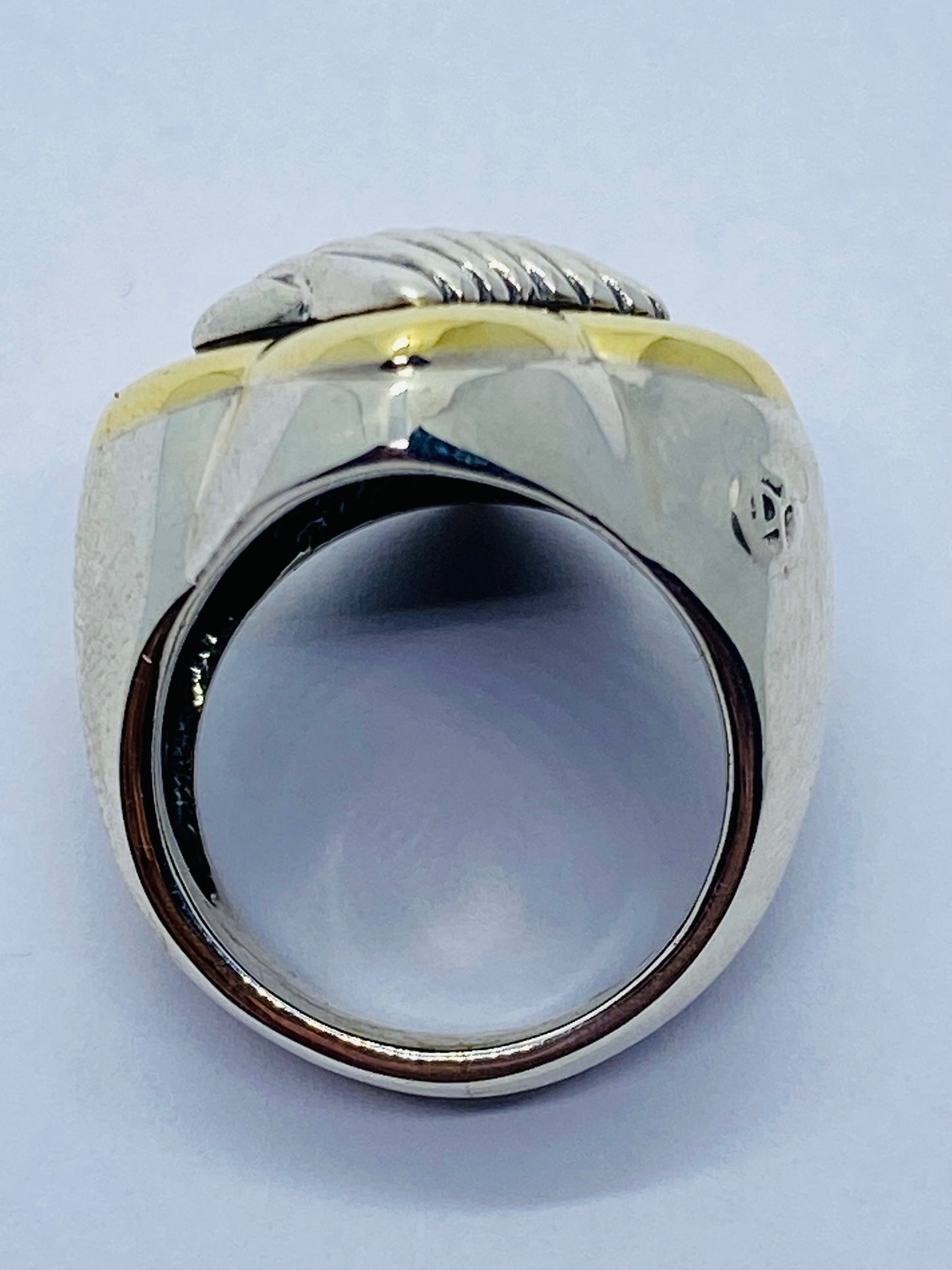David Yurman Quatrefoil Cable Sterling Silver 925 & 18K 750 Gold Ring Size 5
