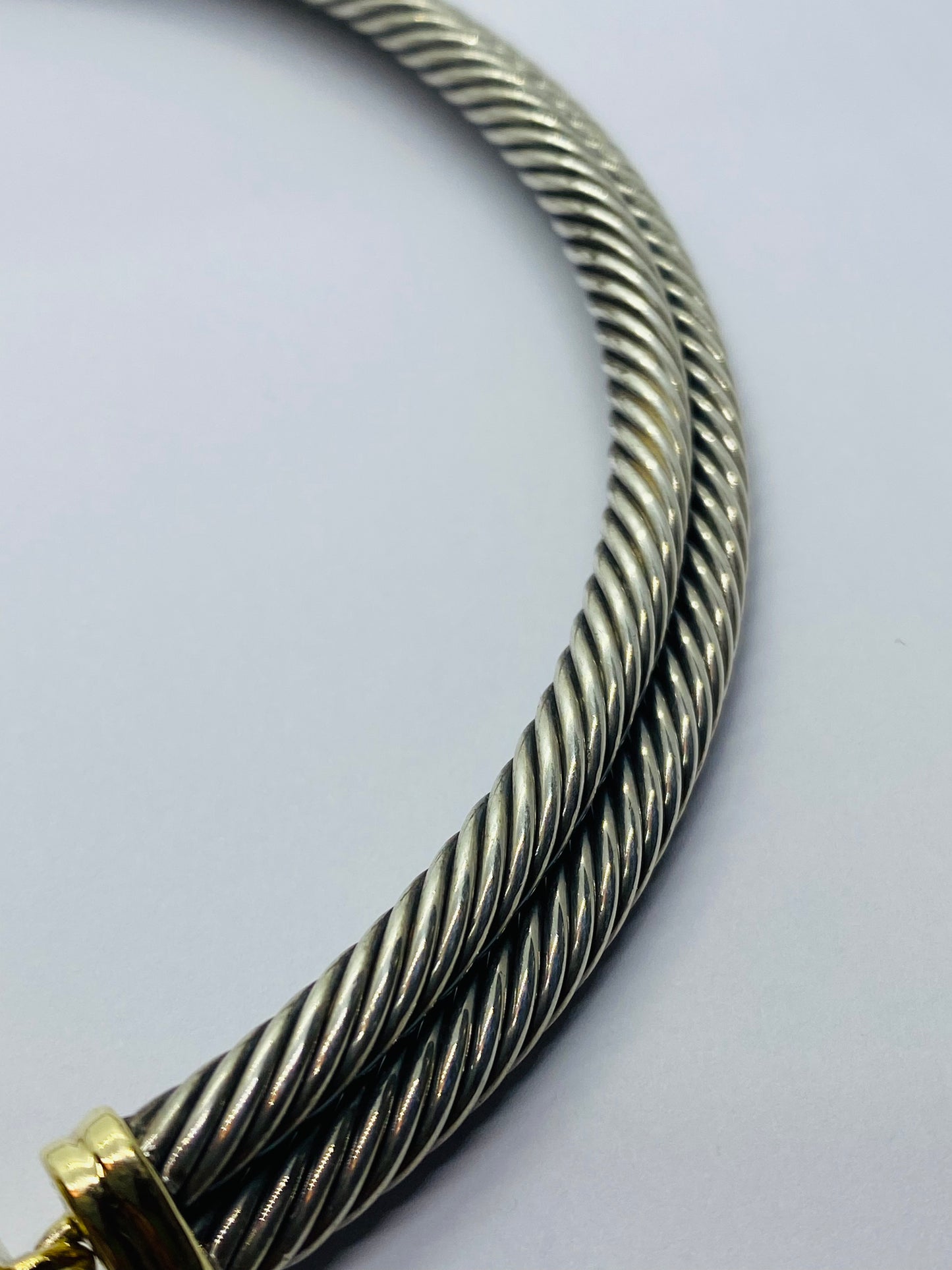 10MM David Yurman Silver and 14k Yellow Gold Double Cable Collar Necklace 113G