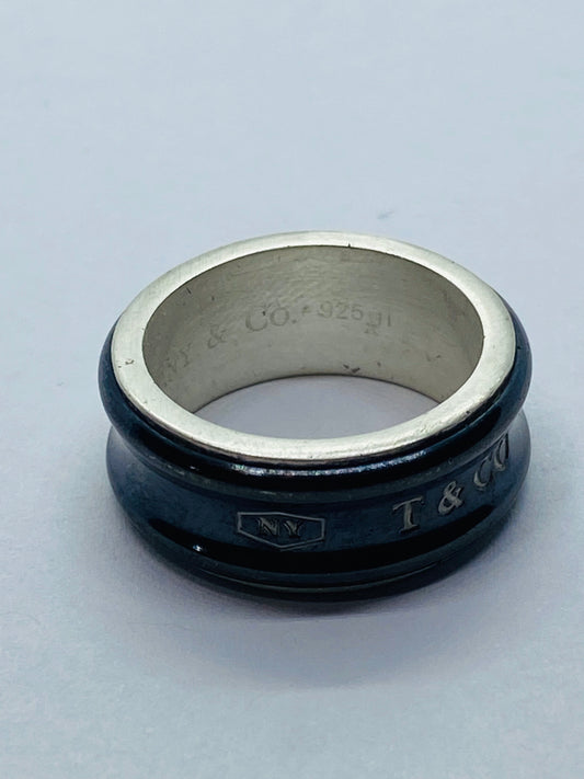 TIFFANY & CO SILVER TITANIUM 1837 RING SIZE 5.75