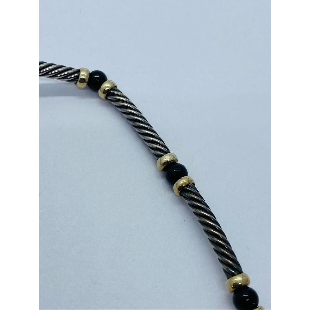 David Yurman Hampton 14K Gold Black Onyx Sterling Silver Choker Necklace 15.25"