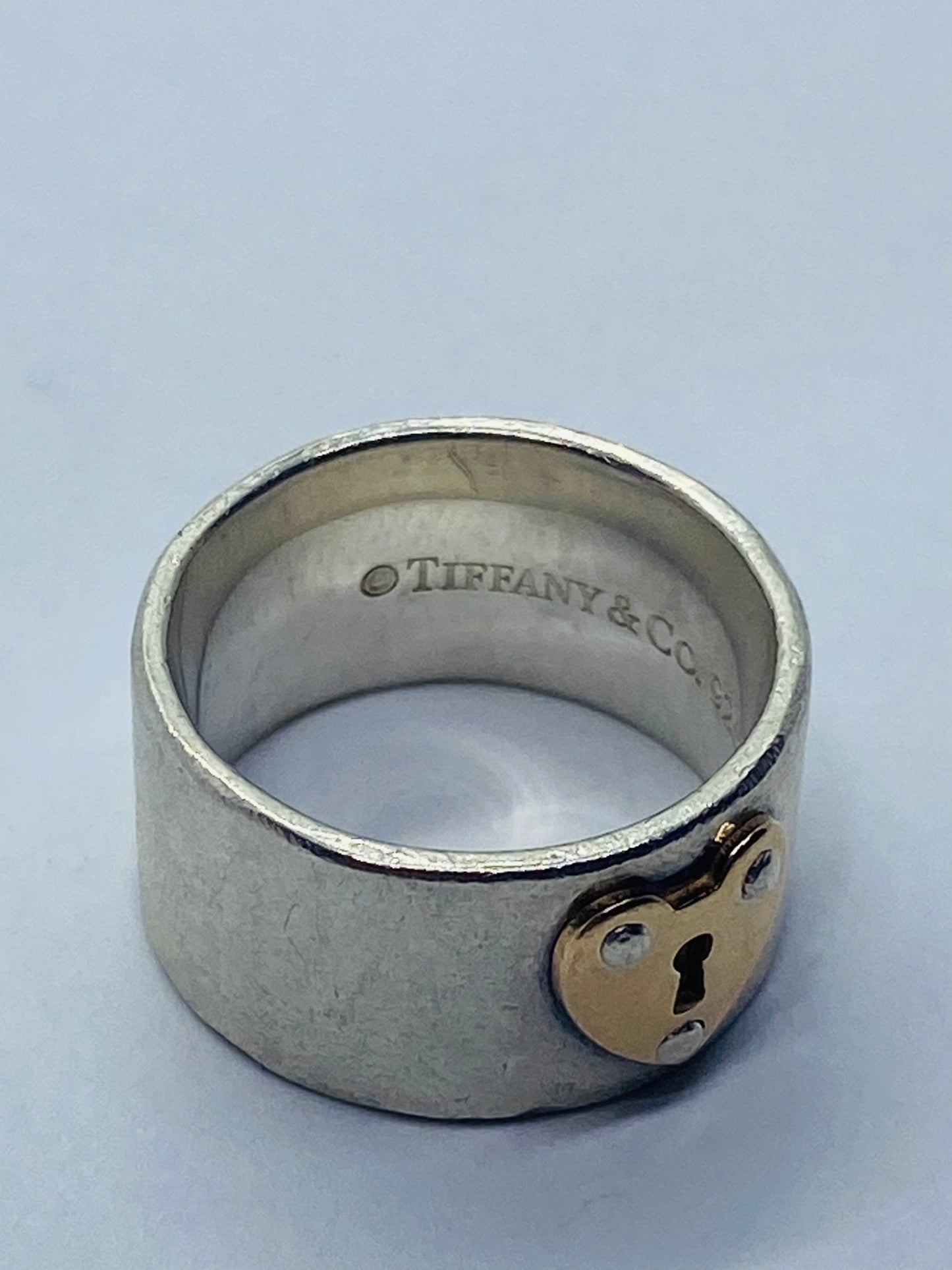 Tiffany & Co. Keyhole Heart Lock Rose Gold Sterling Silver Ring Band Size 4