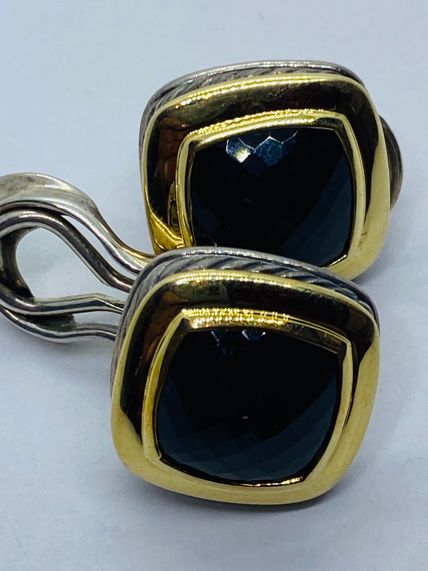 David Yurman Sterling 18K Gold Black Onyx Albion Omega Back Earrings 11MM ONYX