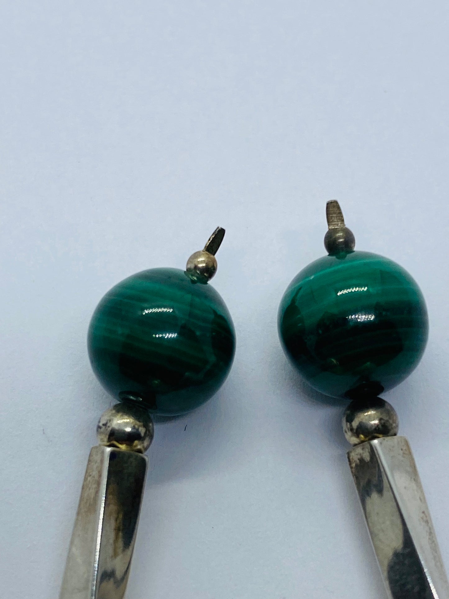 Tiffany & Co.  Sterling Silver Huge Malachite Drop Dangle Clip Earrings