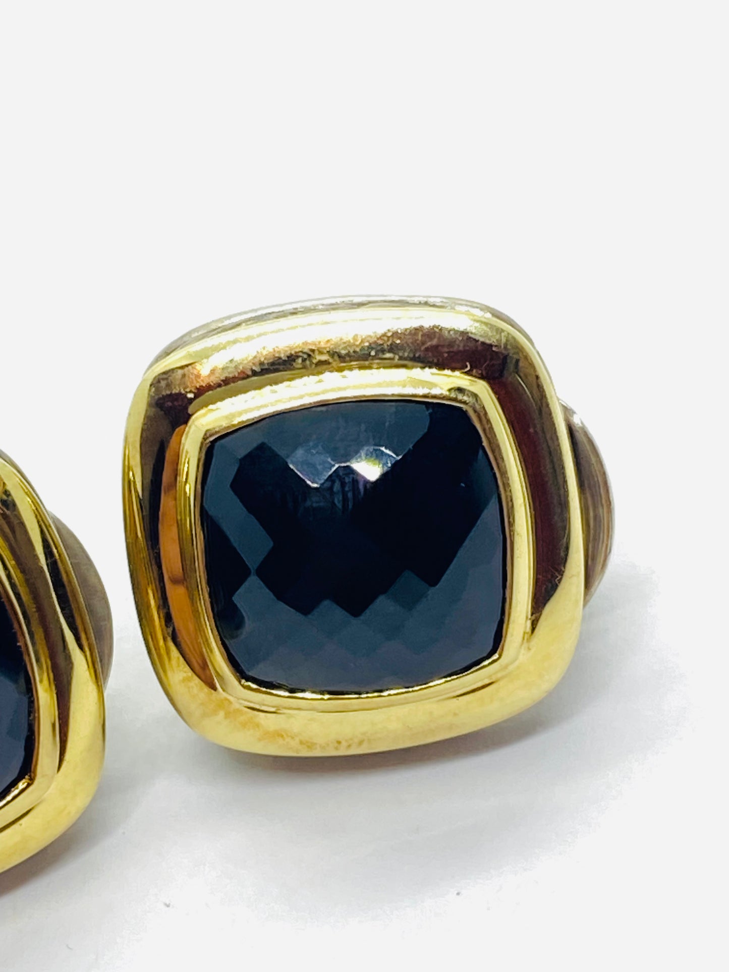 David Yurman Sterling 18K Gold Black Onyx Albion Omega Back Earrings 11MM ONYX