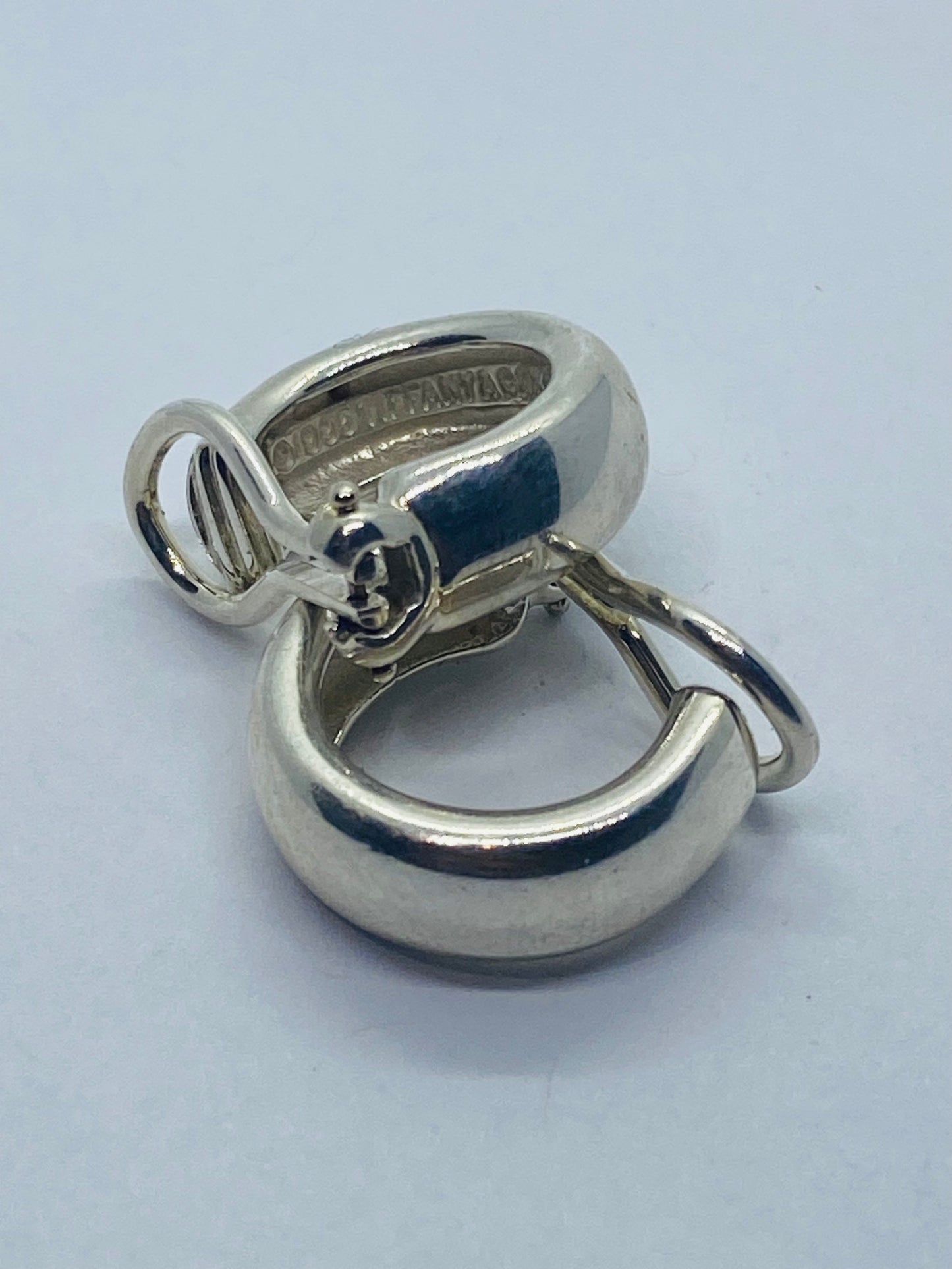 Tiffany & Co Vintage Hoop Huggie Clip on Earrings in Sterling Silver 16MM