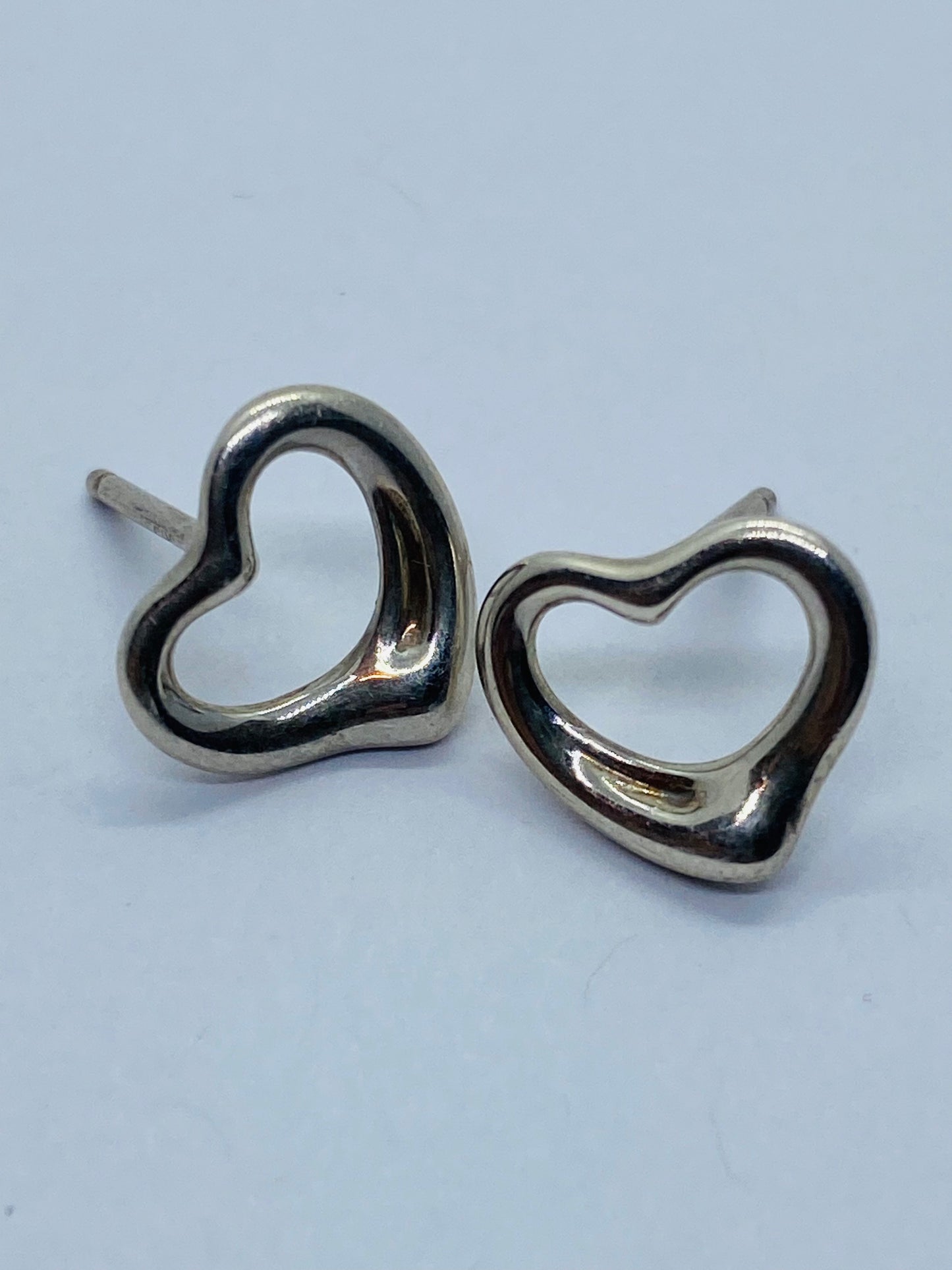 Tiffany & Co. Peretti Sterling Silver 14K Posts 5/8" Open Heart Original Backs