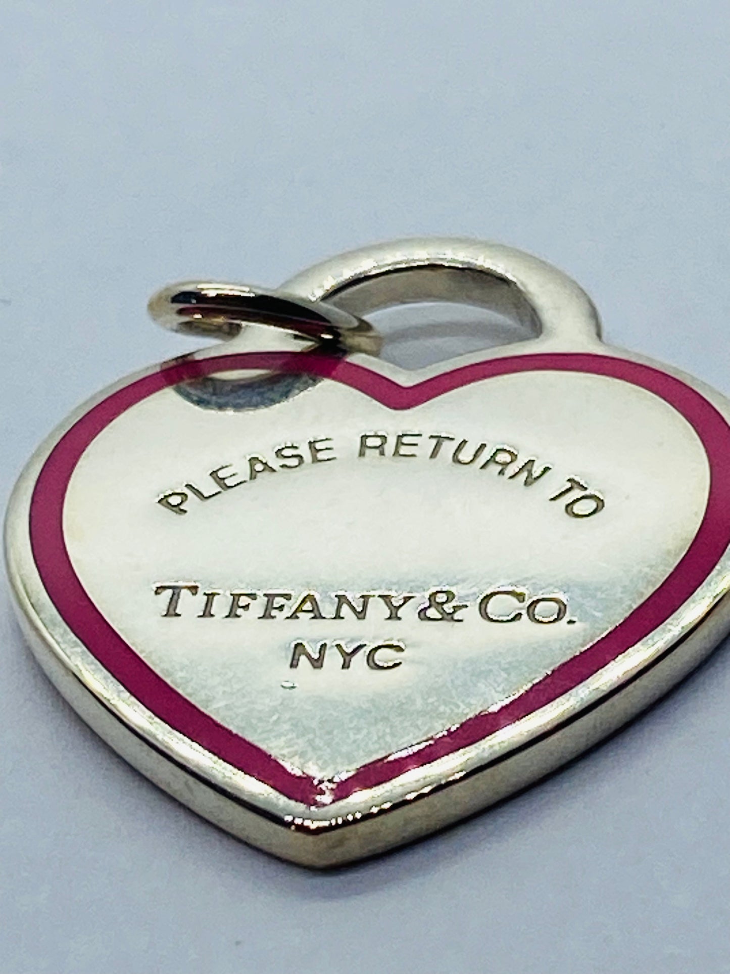 Tiffany Co Sterling Silver Red Enamel Please Return To Heart Pendant Charm 26MM