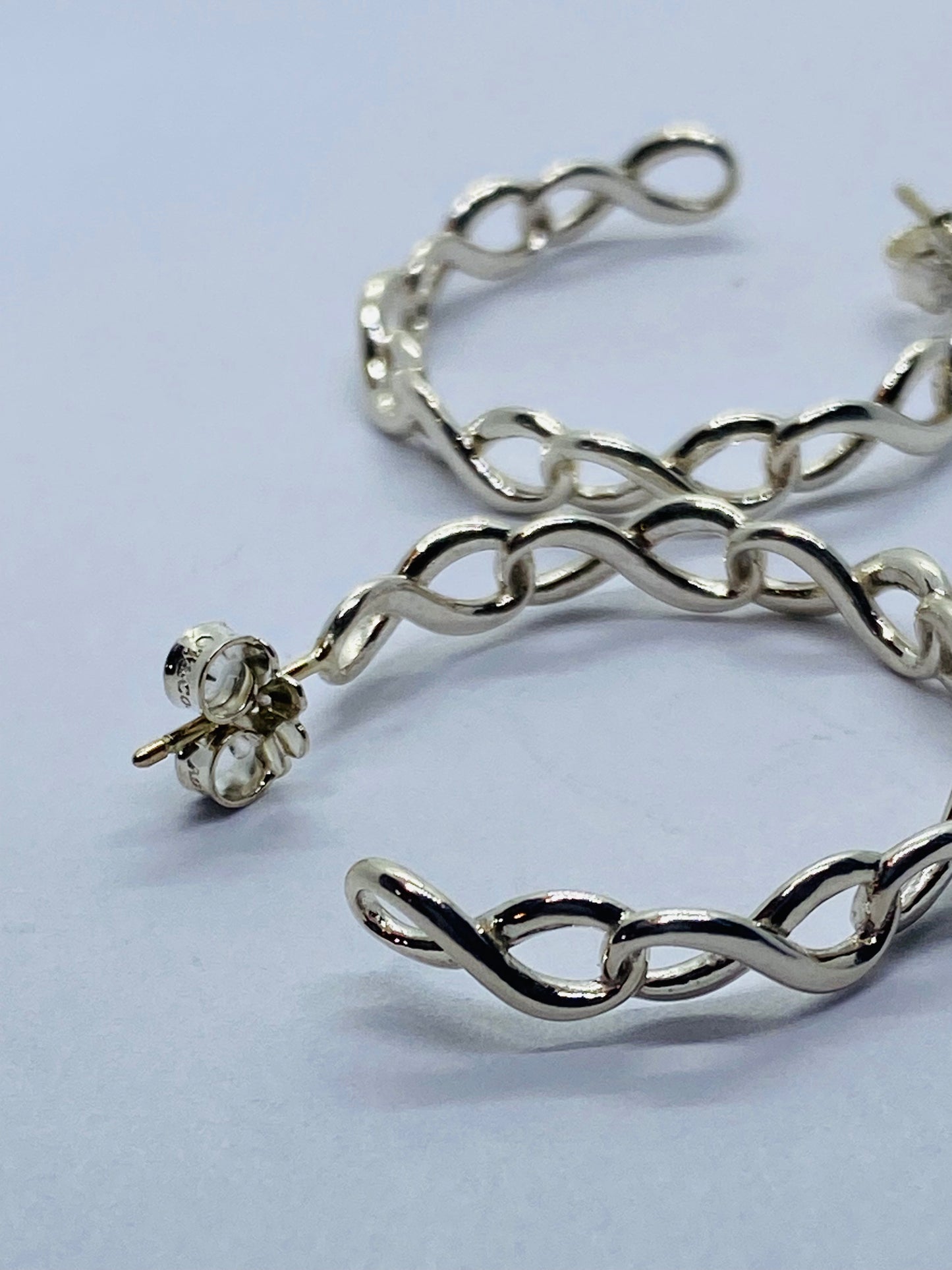 Tiffany & Co Medium Infinity Hoop Earrings Sterling Silver 1" Hoops w/ Pouch Box