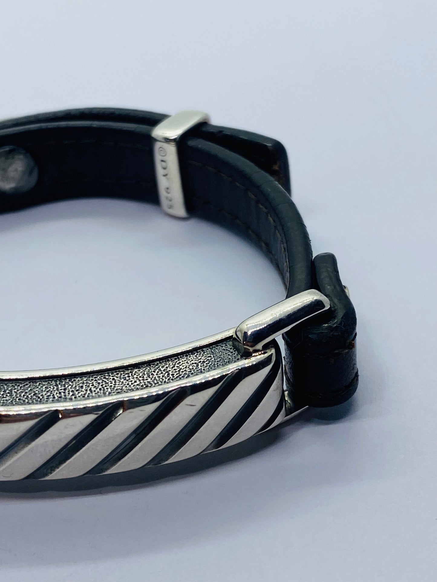 David Yurman Sterling Silver Modern Leather Striped ID Bracelet Brown 39.1 Grams