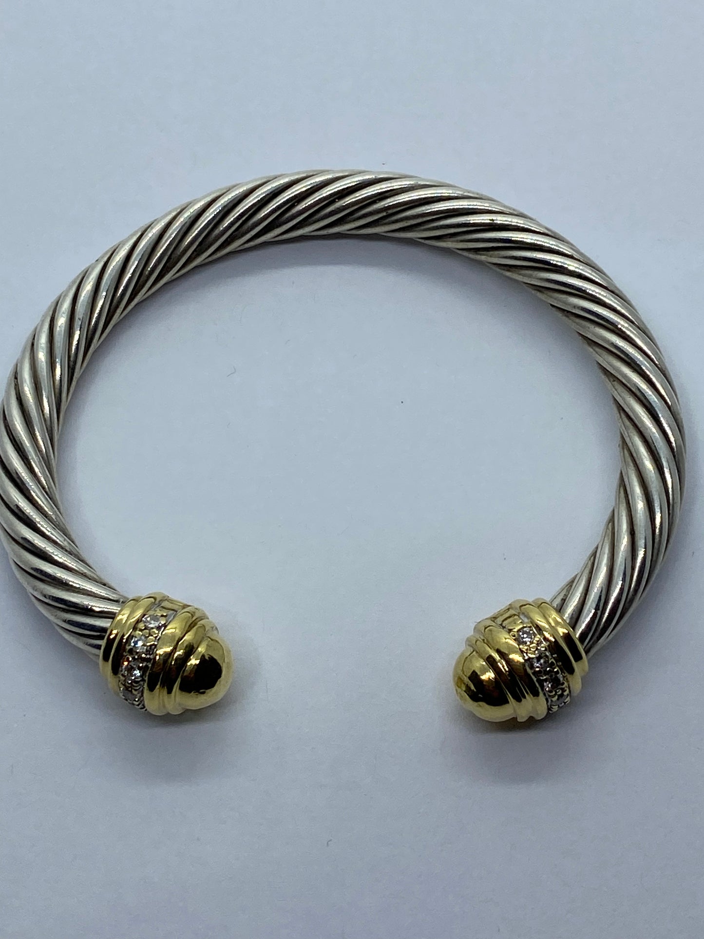 David Yurman 7mm Diamond Dome Cable Bracelet Sterling Silver 925 18K 750 Gold