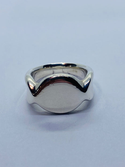 Tiffany & Co Silver Peretti Spain Signet Band Size 5 With Pouch Retired.
