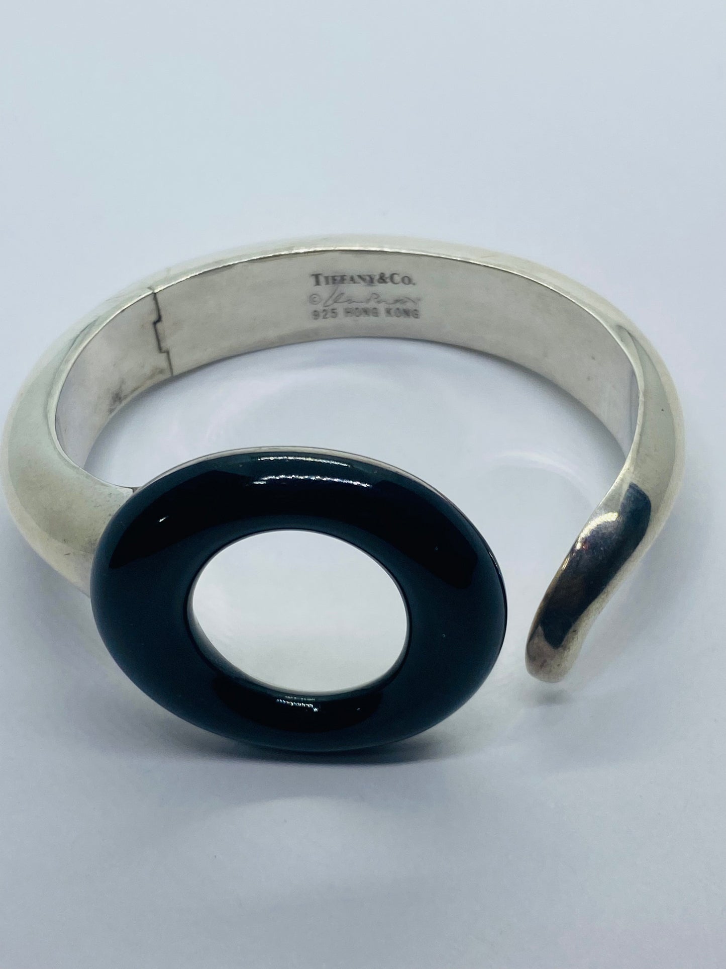 Tiffany & Co Silver Peretti Black Jade Sevillana Bangle Bracelet Small Wrist