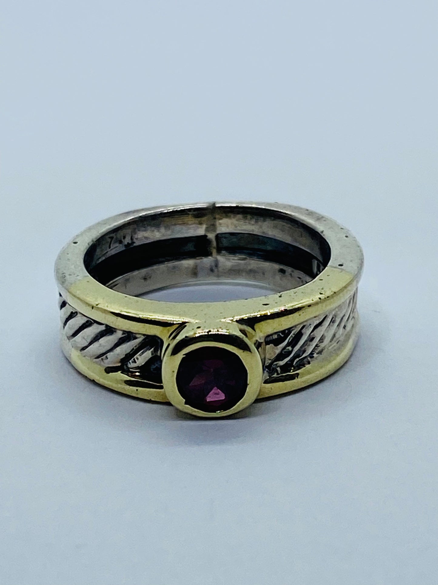 David Yurman  Vintage 14k Yellow Gold & Sterling Silver Pink Tourmaline Ring