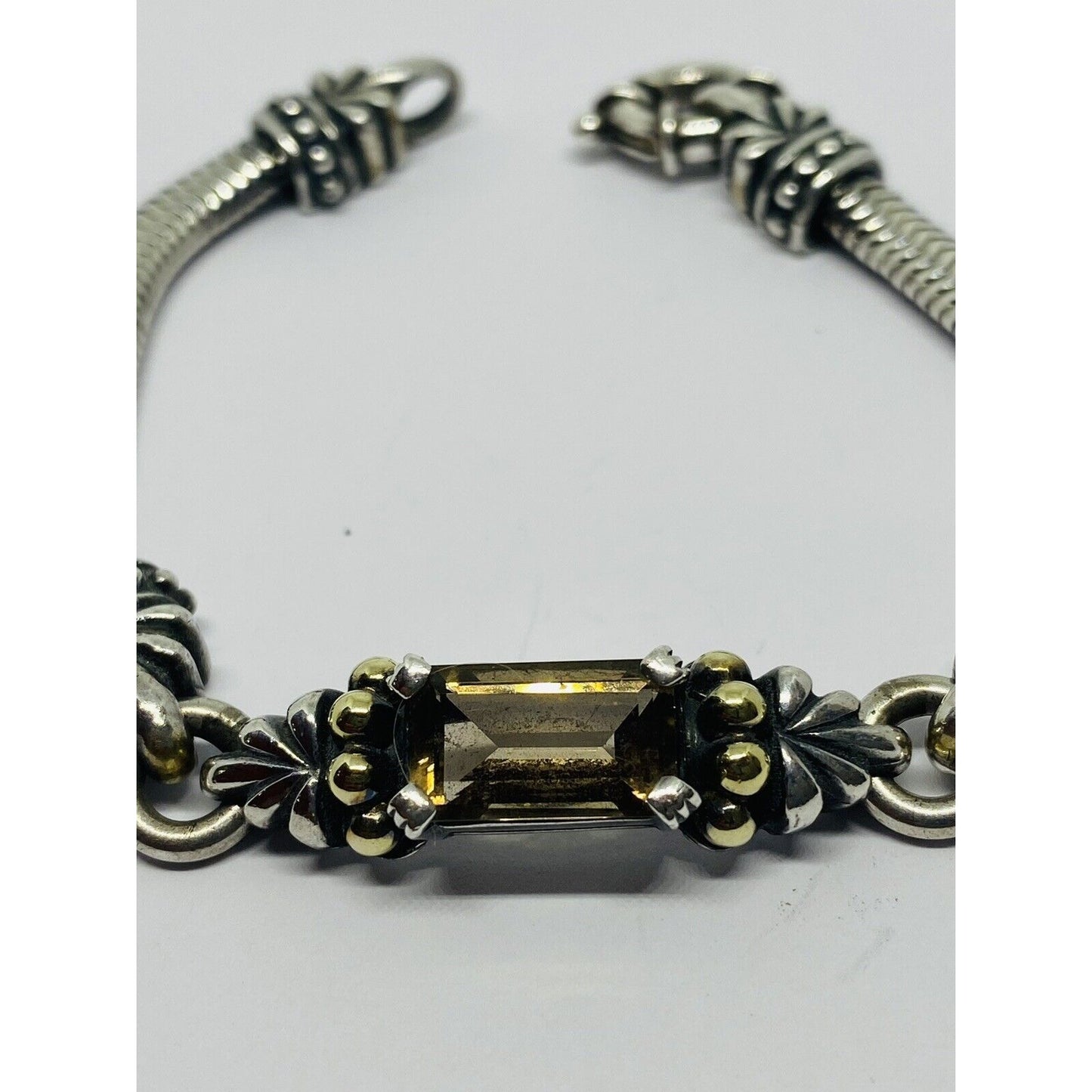 LAGOS STERLING SILVER 925 AND 18K 750 CAVIAR SMOKEY TOPAZ BRACELET 7.25”