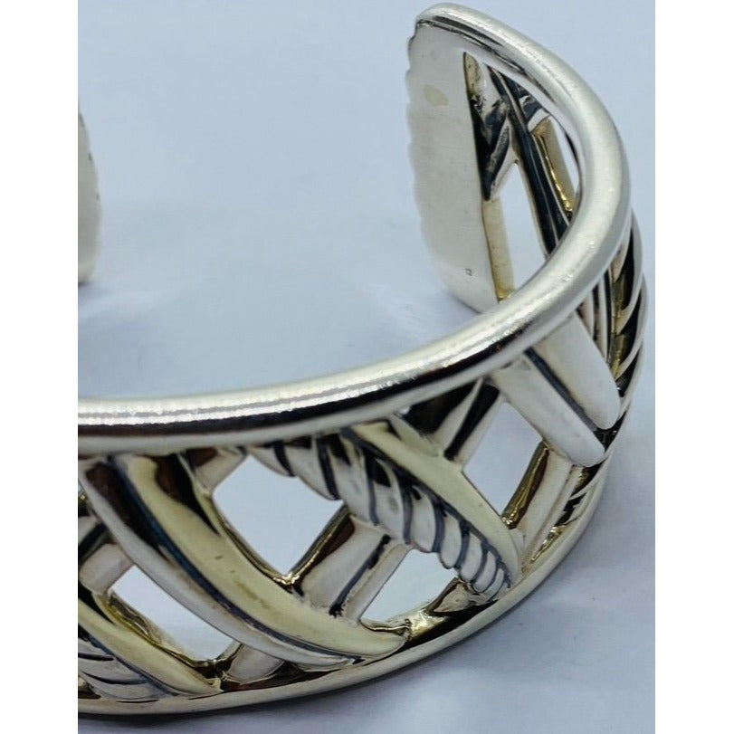 David Yurman Sterling Silver 18k Gold Papyrus Two Tone Wide Cuff Bangle Bracelet