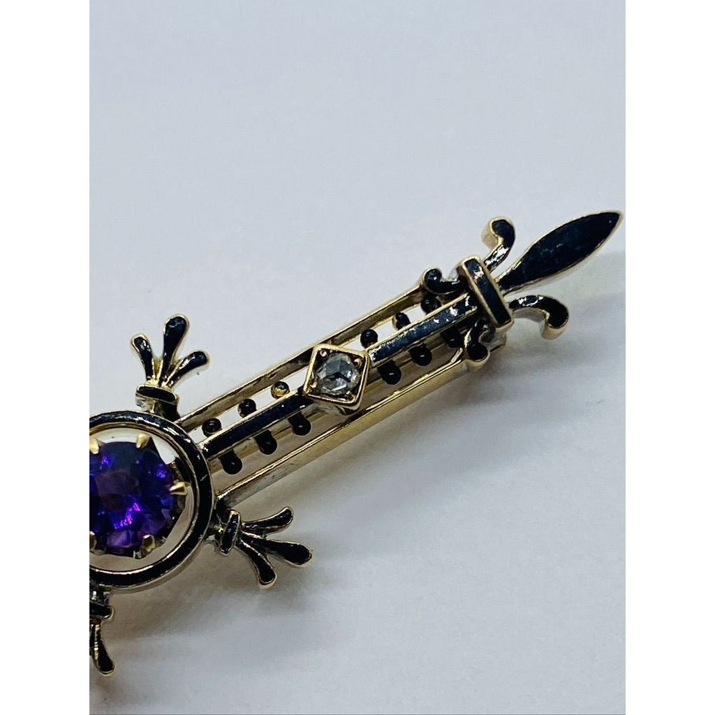 Tiffany & Co Victorian 14k Black Enamel Amethyst Diamond Brooch (READ)