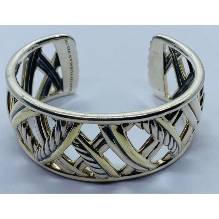 David Yurman Sterling Silver 18k Gold Papyrus Two Tone Wide Cuff Bangle Bracelet