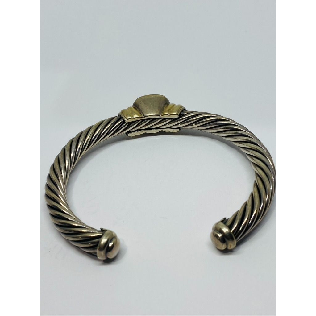 David Yurman Twisted Cable Cuff Bracelet 925 Silver & 14k Gold Peridot (chipped)