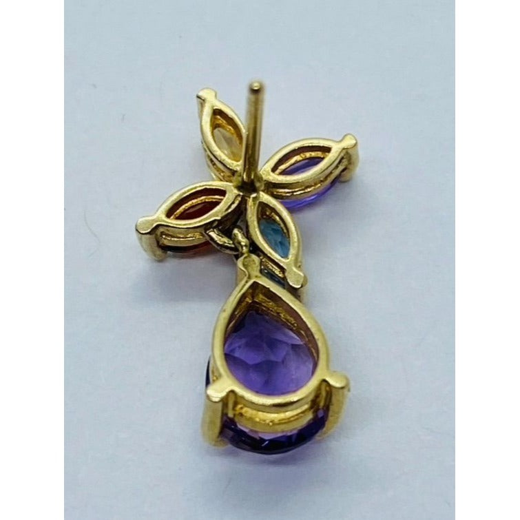 Solid 14K Yellow Gold Amethyst, Garnet, Citrine, Aquamarine Earrings