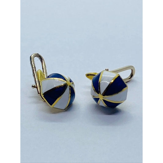 David Webb Umbrella Blue White Enamel 18K Shirt Studs