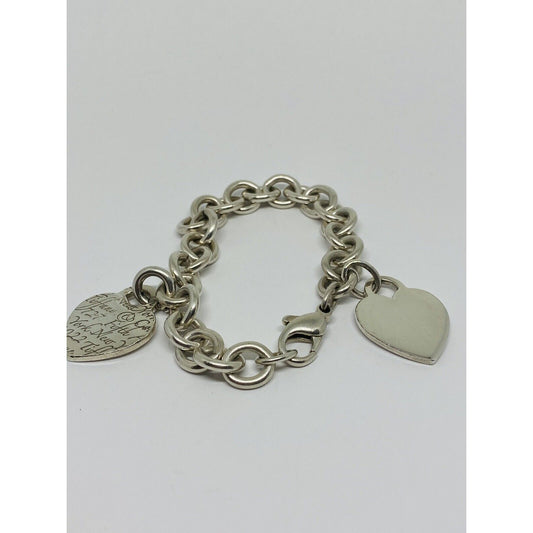 Tiffany & Co Silver Heart Notes 727 Fifth Avenue New York Double Heart Bracelet
