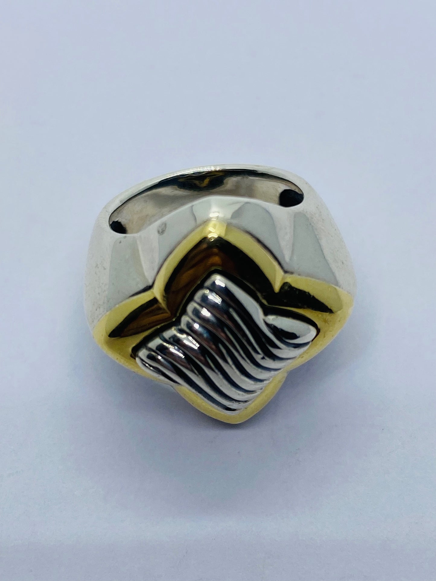 David Yurman Quatrefoil Cable Sterling Silver 925 & 18K 750 Gold Ring Size 5