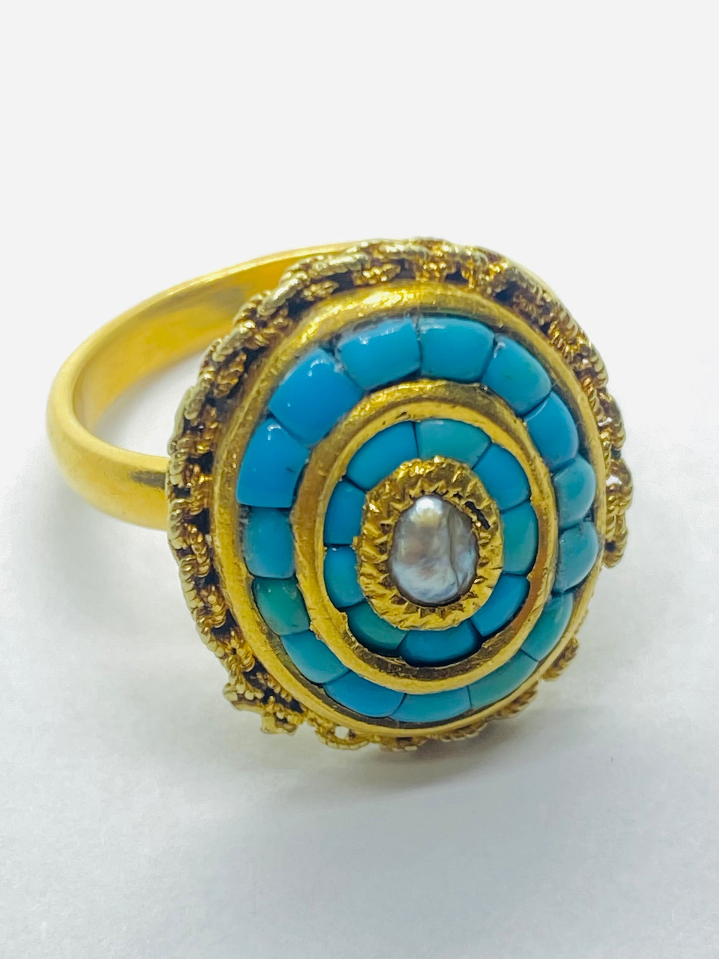 Tiffany & Co Customized 22k Turquoise Pearl Gold Cluster Ring 10.9 Grams