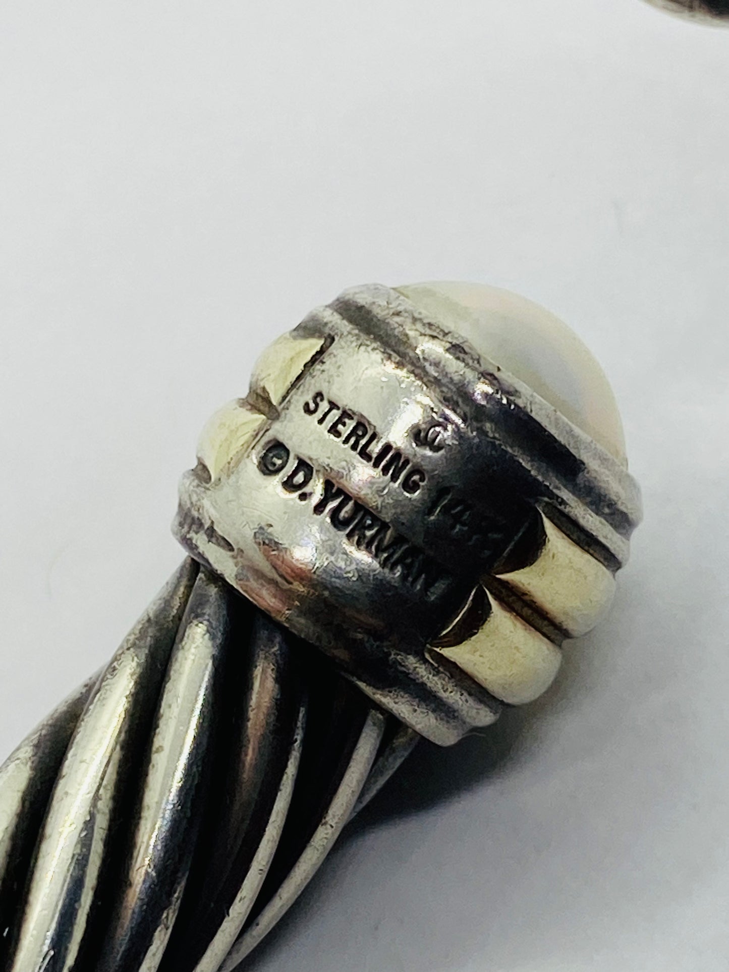 DAVID YURMAN STERLING SILVER 14K 10MM MABE PEARL HINGED CUFF BRACELET RARE 6.25”