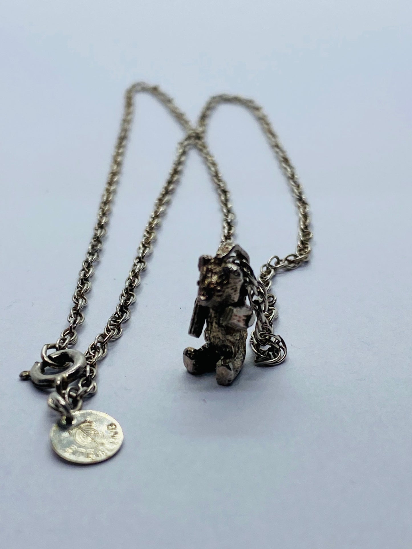 Tiffany & Co. Vintage Teddy Bear Swivel Arms Pendant Necklace 18" 925