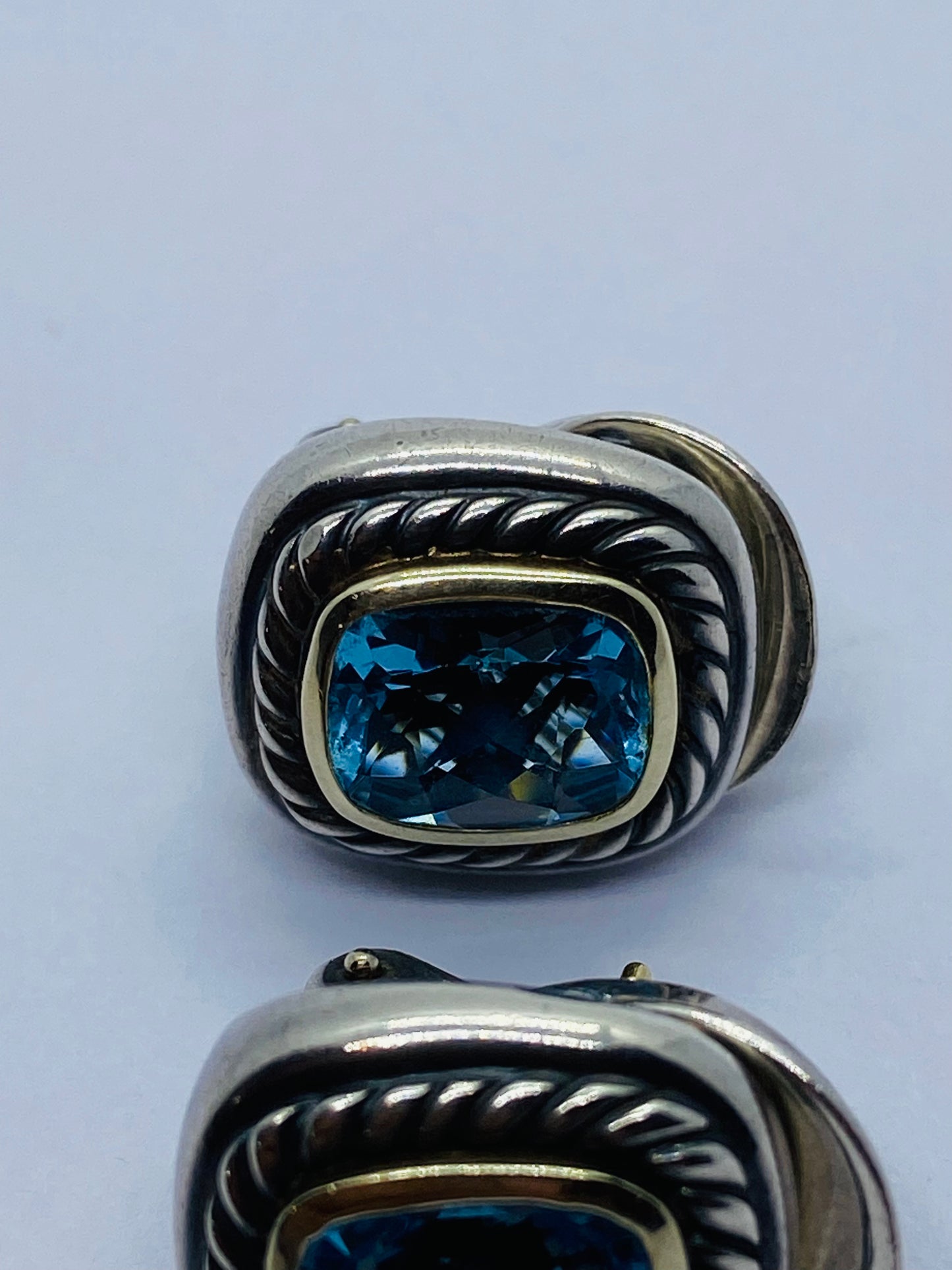 David Yurman Sterling Silver 925 14k Gold Blue Topaz Albion Earrings