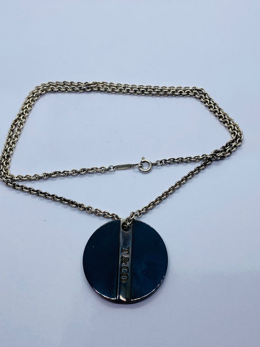 Tiffany & Co. Titanium Sterling Silver Round Disc Pendant & Chain Necklace Pouch
