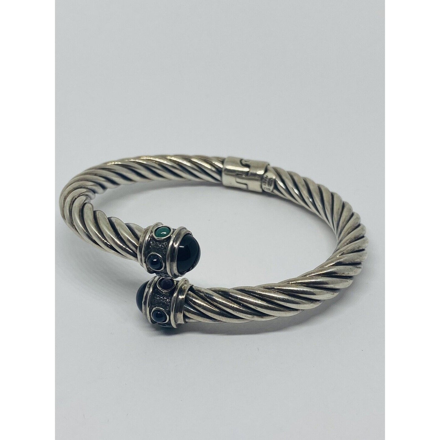 GSJ BLACK ONYX Color Stones Sterling Silver 925 Renaissance STYLE 28.9 Grams 7MM Bracelet